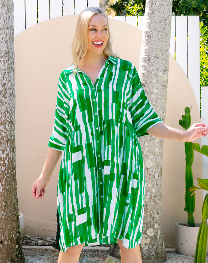 Ava Dress - Green/Line