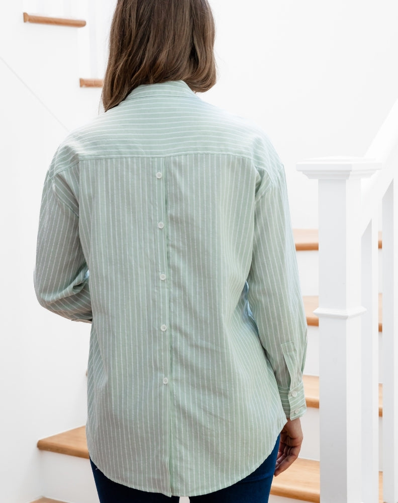 Button Back Shirt - Sage Stripe