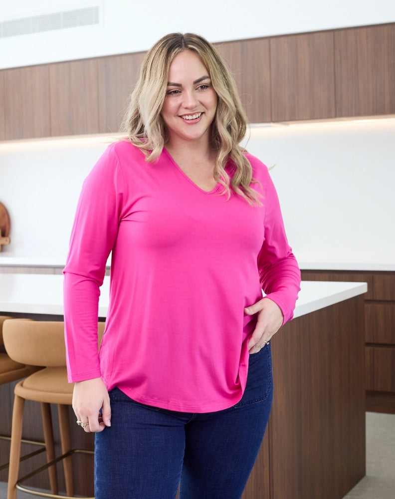 Laney-V-Neck-Tee-Pink-Front