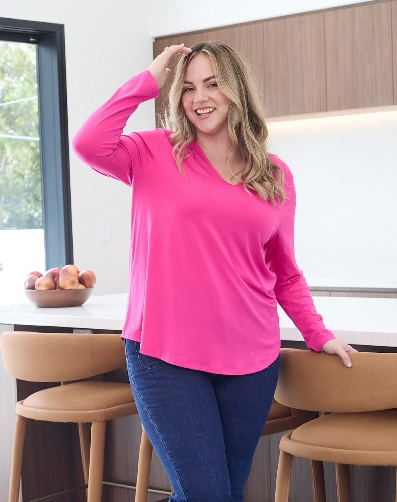 Laney-V-Neck-Tee-Pink-Long-Sleeve