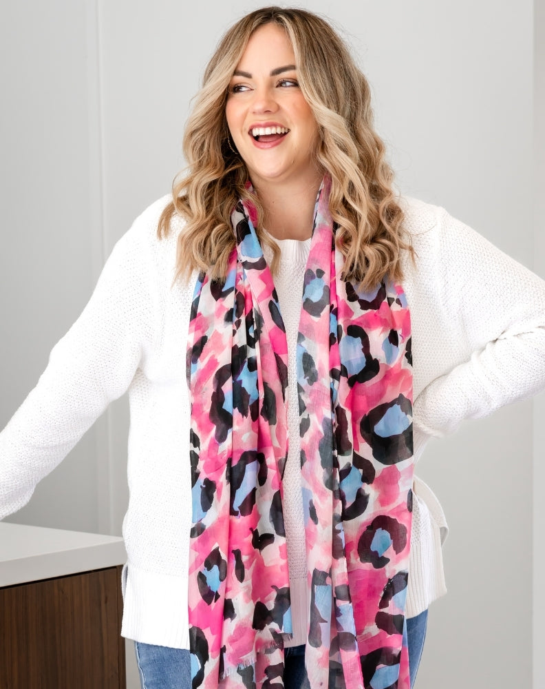 Summer Print Scarf - Pink Leopard