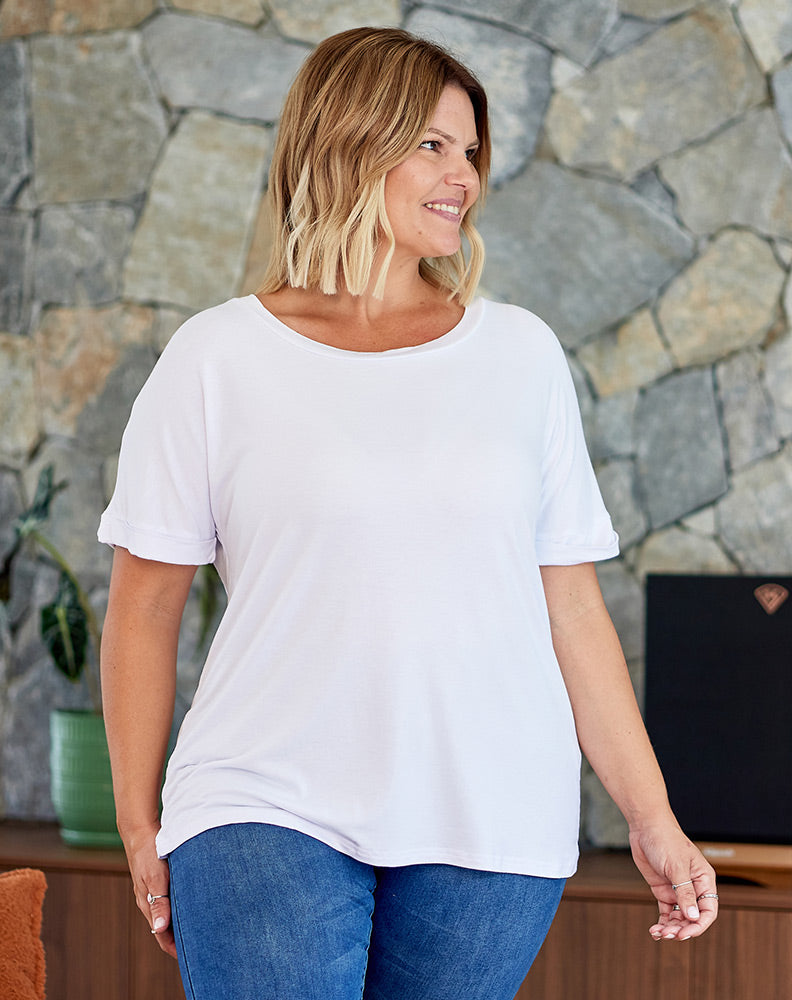 Roll Sleeve Tee -White
