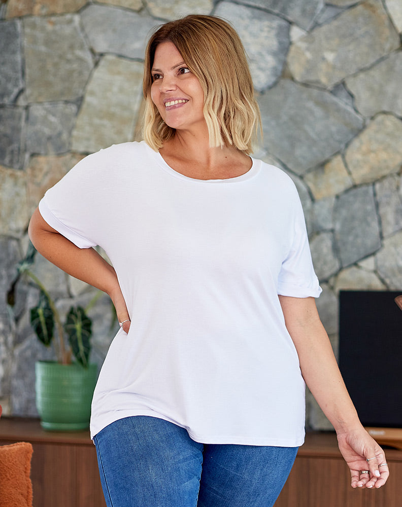 Roll Sleeve Tee -White