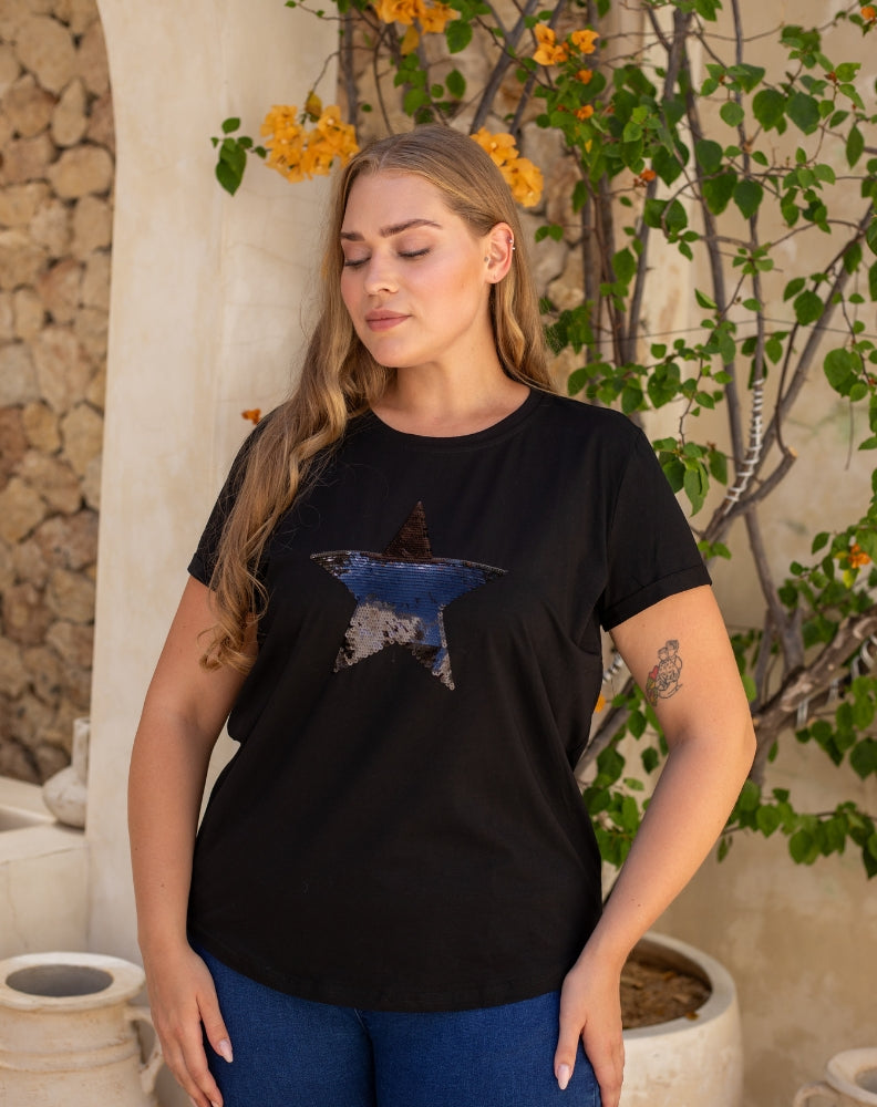 Star Sequin Tee - Black