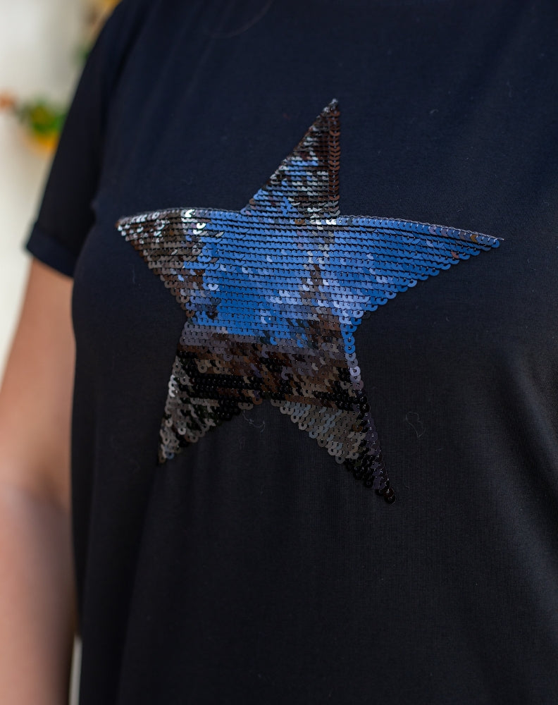 Star Sequin Tee - Black