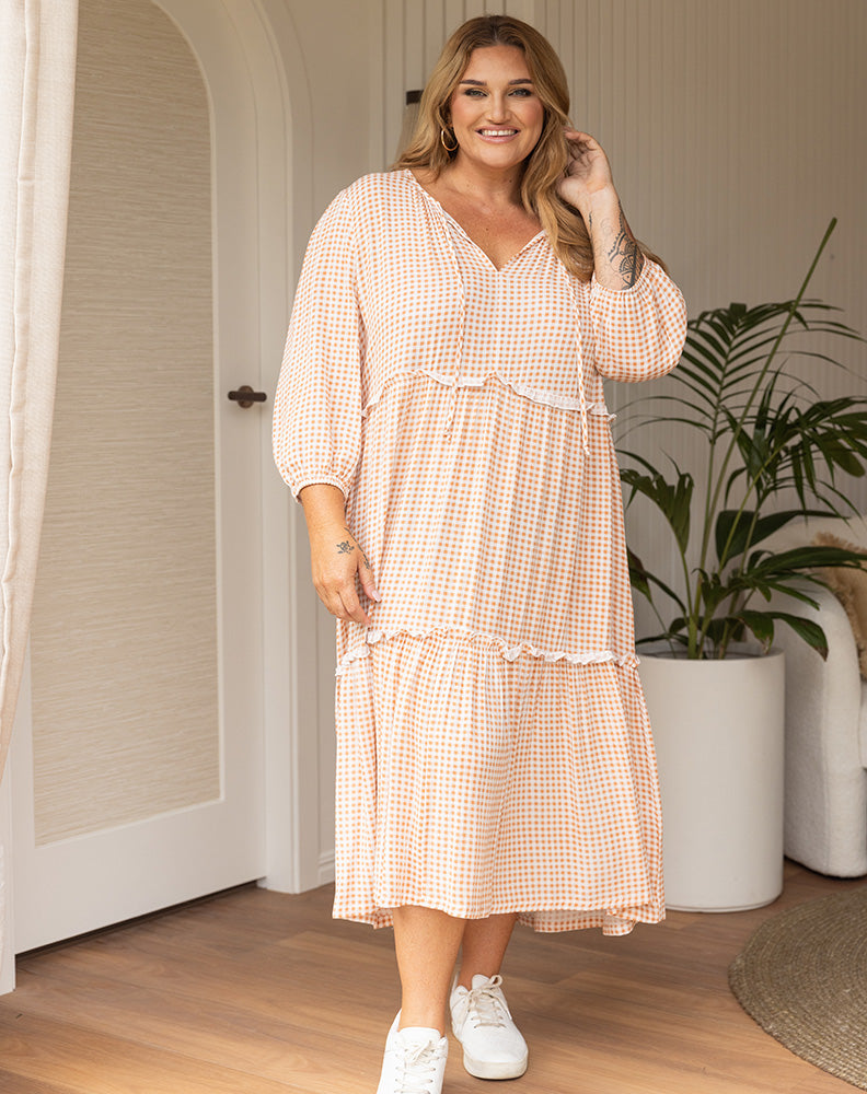 Lily Maxi - Tan Gingham