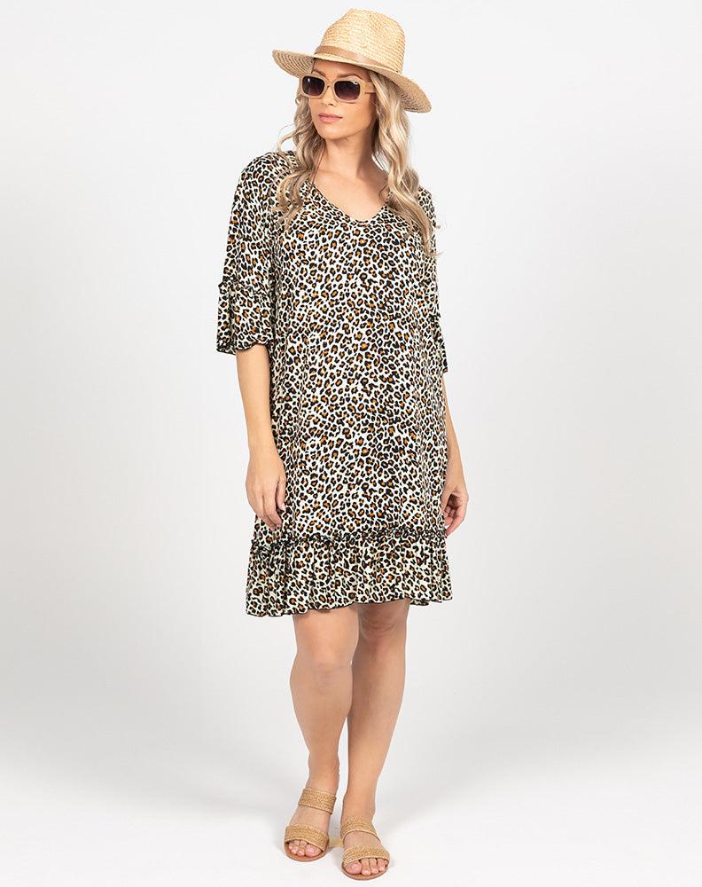 Shift Dress - Cream/Animal