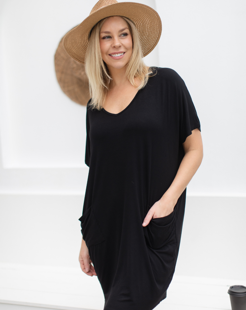 Jersey Shift Dress -Black