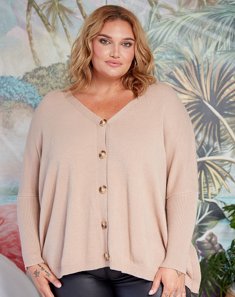 Billie Long Sleeve Modal Modal Cashmere Blend Top in Taupe