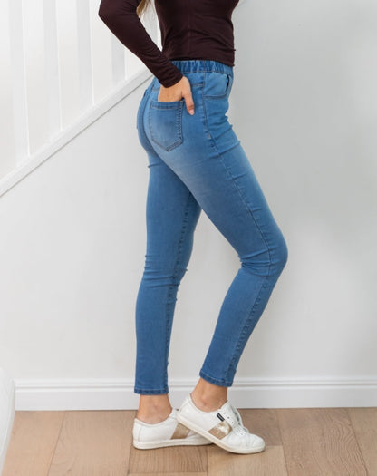 Piper Pull On Jeans - Denim Blue