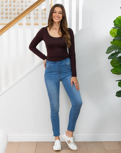 Piper Pull On Jeans - Denim Blue