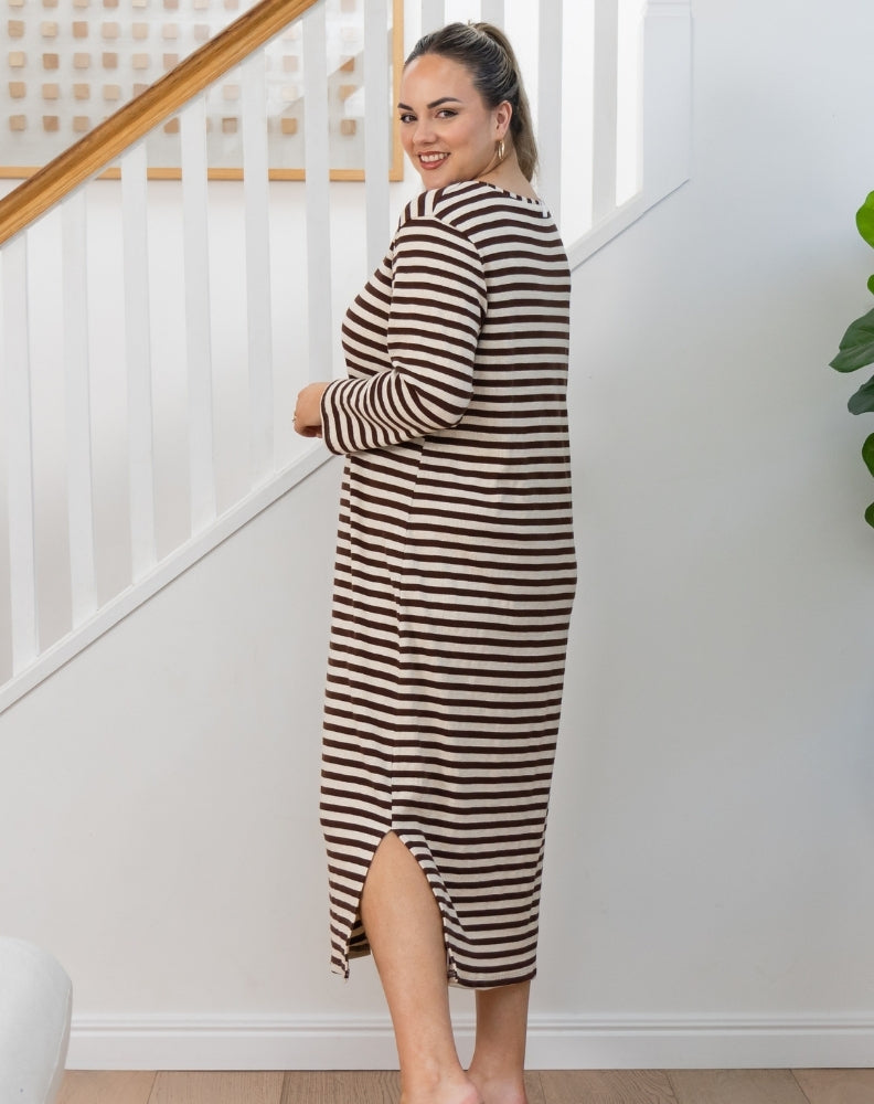 Harlow Dress - Brown Stripe