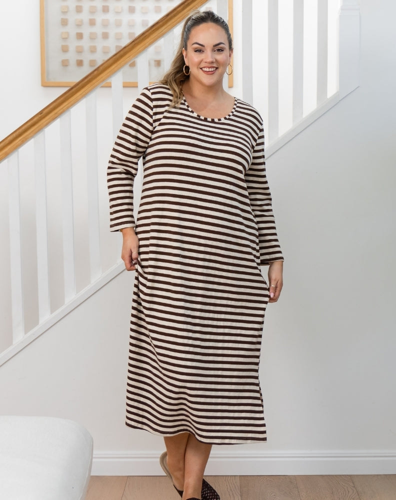 Harlow Dress - Brown Stripe