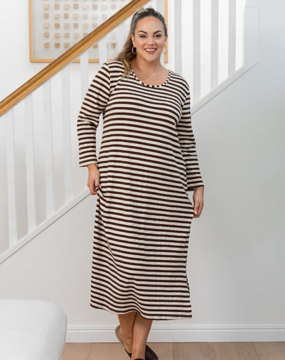 Harlow Dress - Brown Stripe
