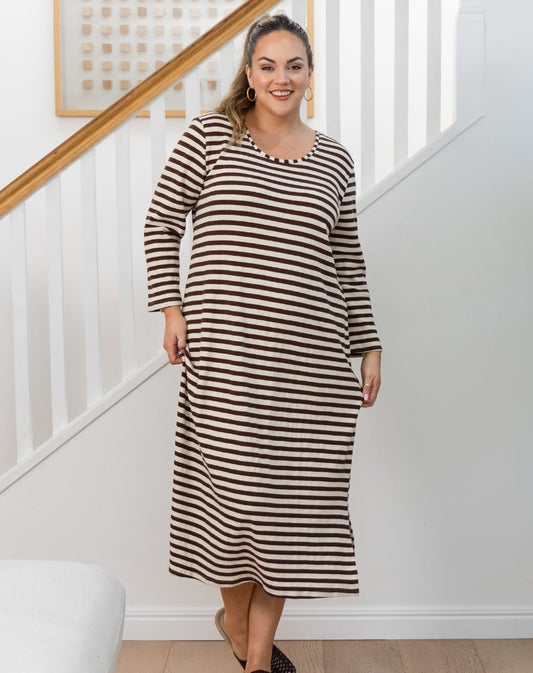 Harlow Dress - Brown Stripe