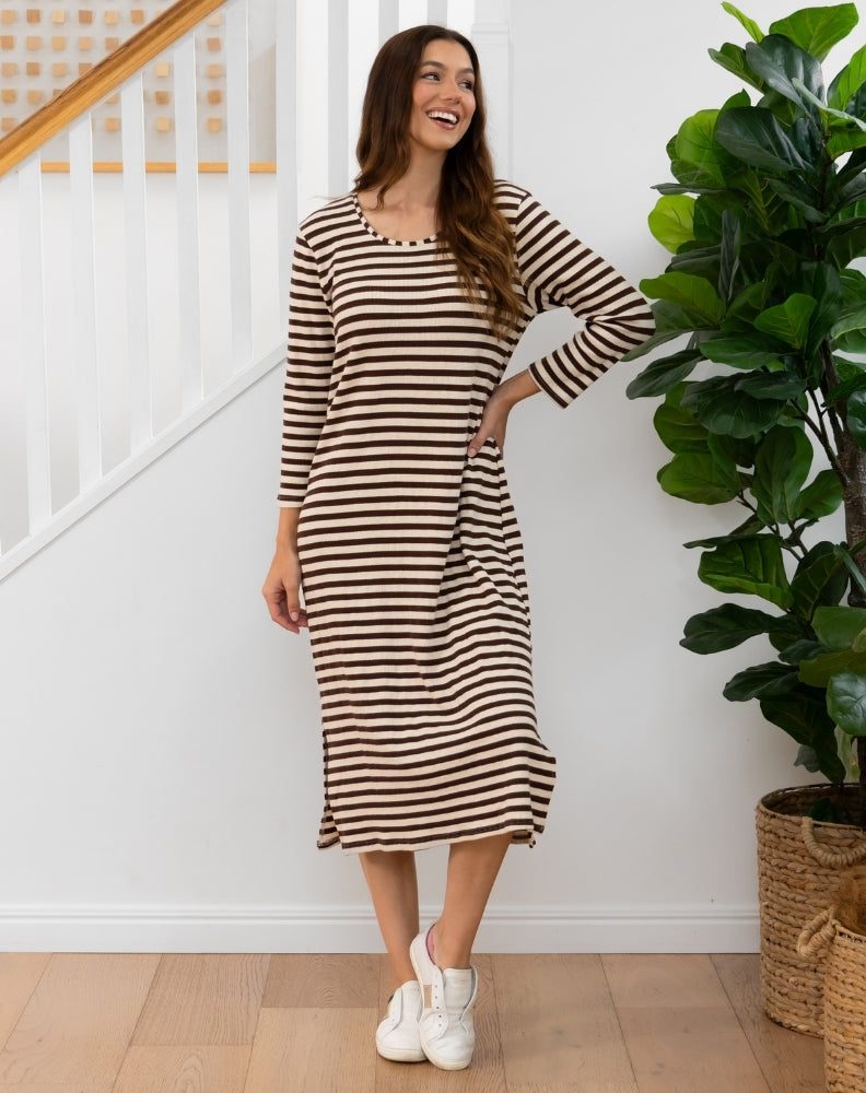 Harlow Dress - Brown Stripe
