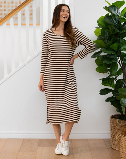 Harlow Dress - Brown Stripe