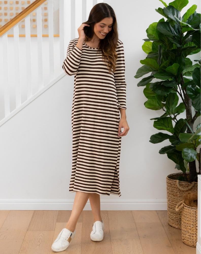 Harlow Dress - Brown Stripe