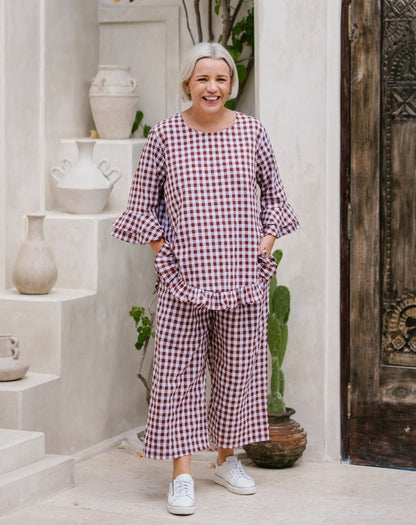 Felicity Cotton Top - Chocolate Gingham