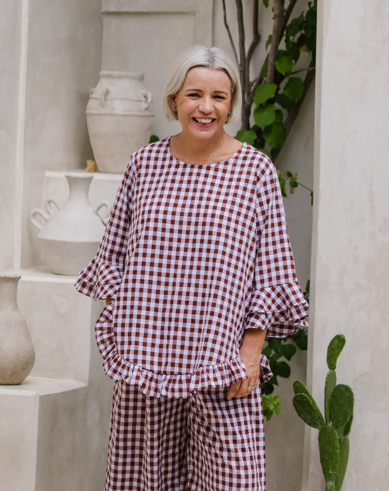 Felicity Cotton Top - Chocolate Gingham