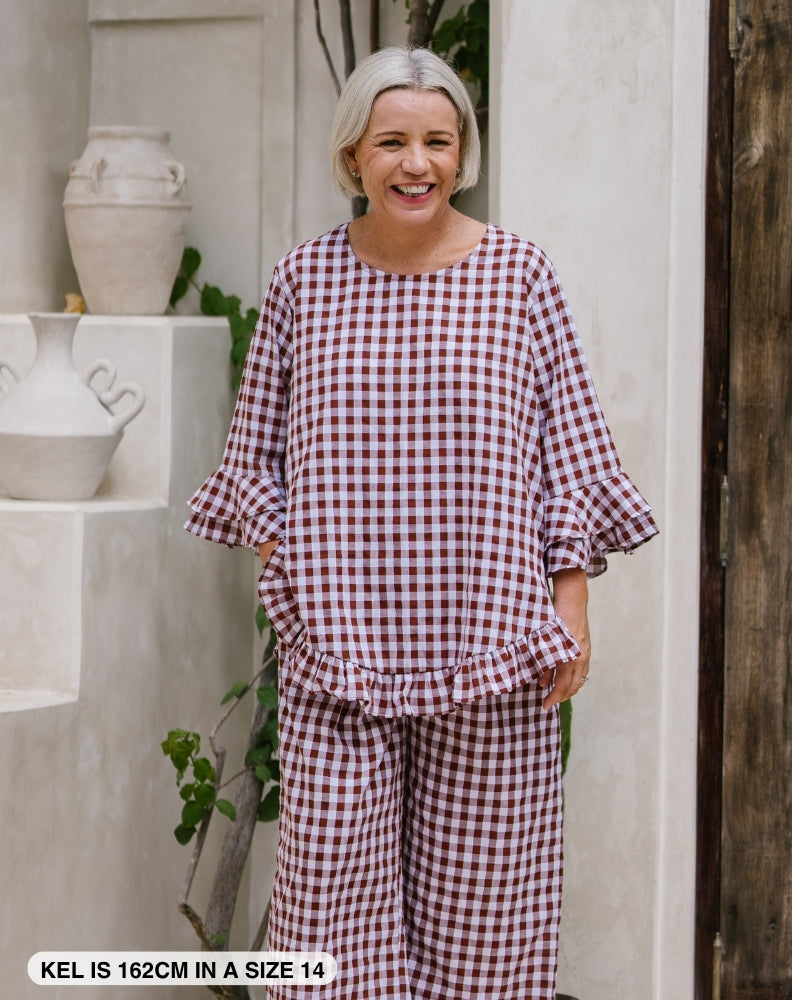 Felicity Cotton Top - Chocolate Gingham