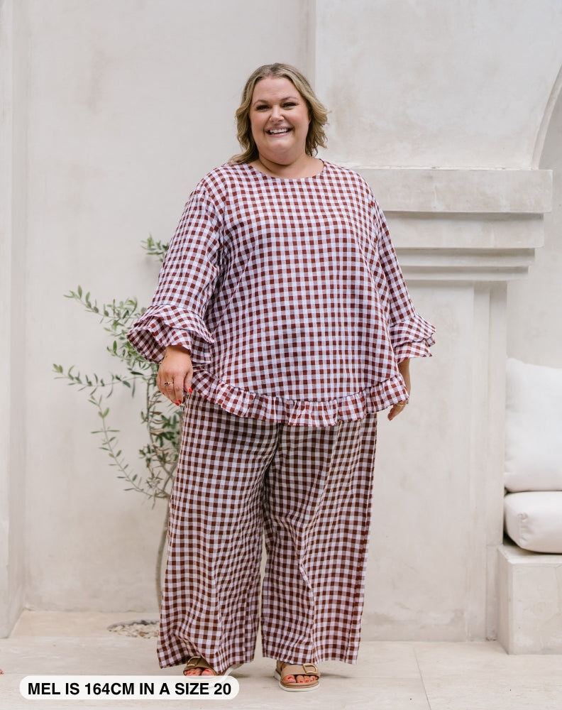Felicity Cotton Top - Chocolate Gingham