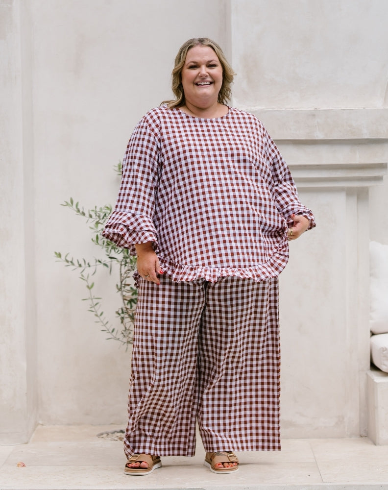 Felicity Cotton Top - Chocolate Gingham