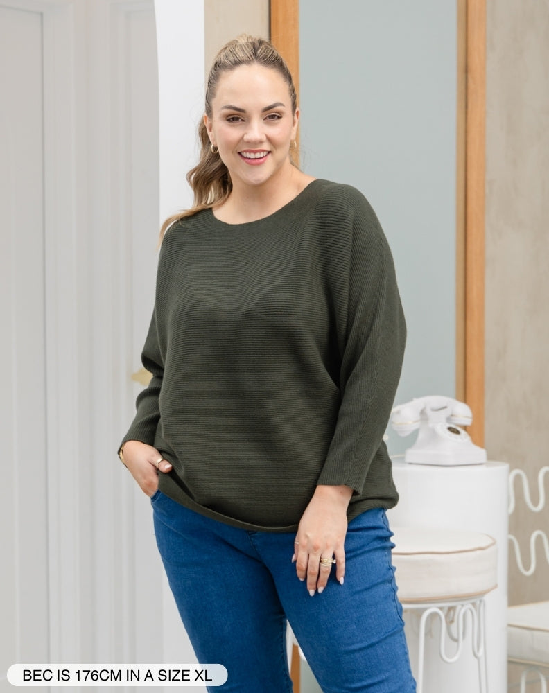 Boat Neck Knit - Khaki