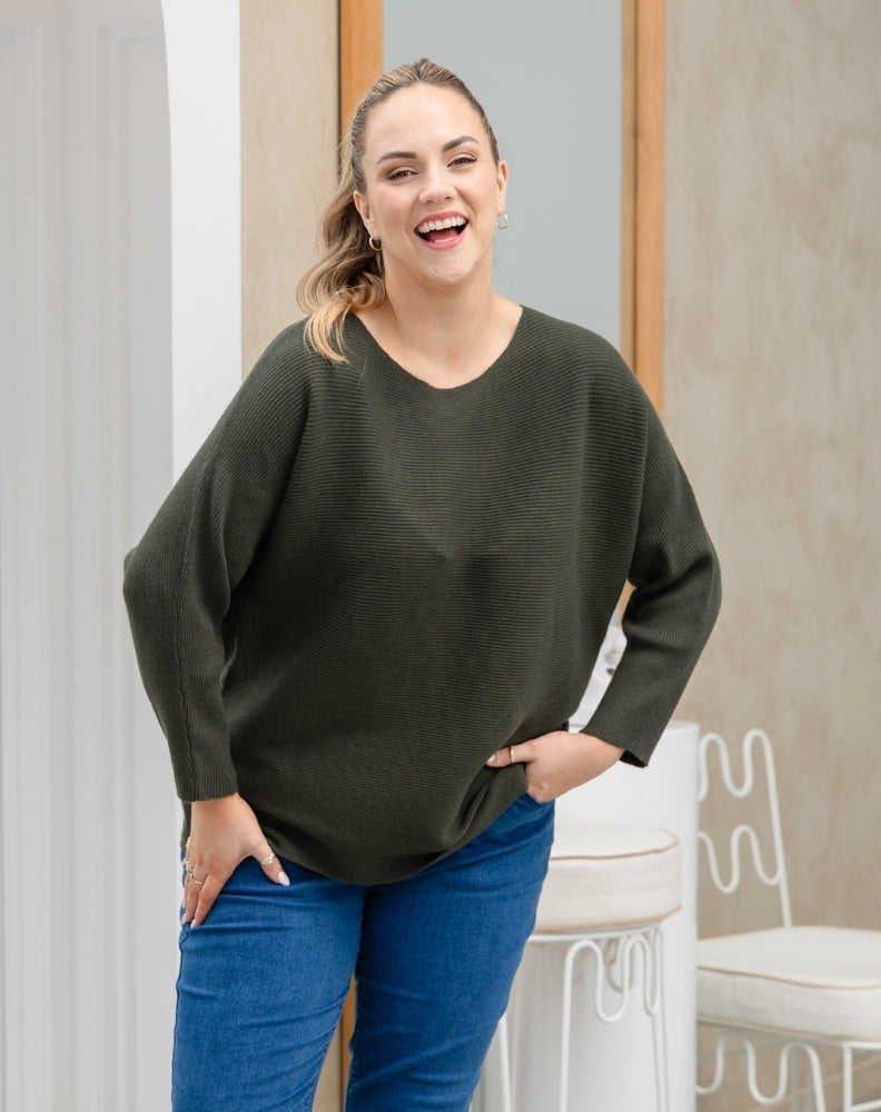Boat Neck Knit - Khaki