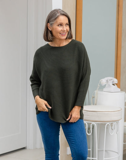 Boat Neck Knit - Khaki