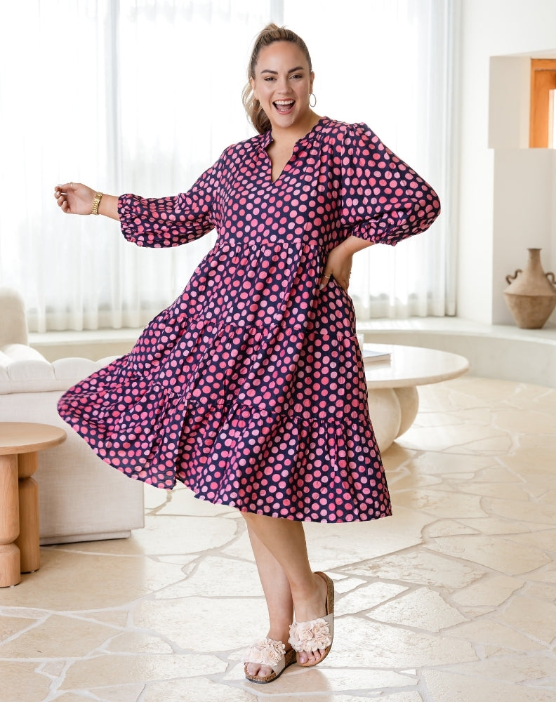Violet Dress - Navy Spot
