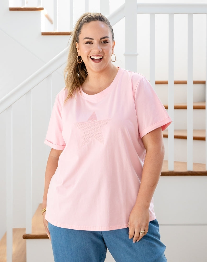 Star Sequin Tee - Pink