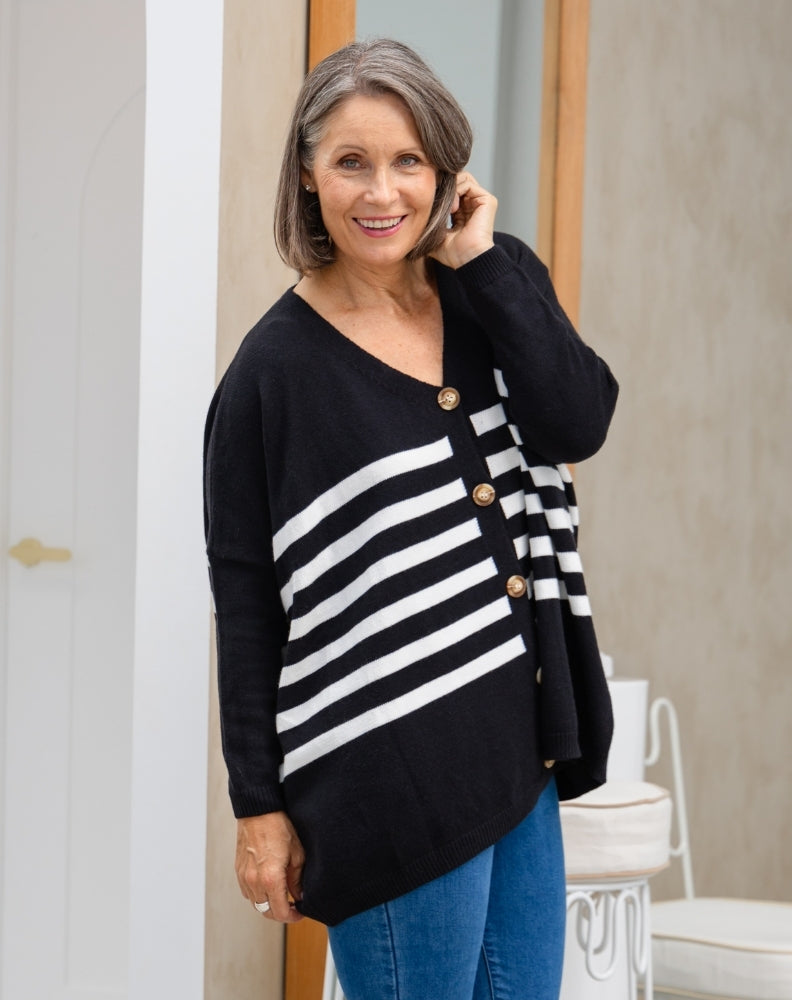 Chelsea Knit - Black White Stripe