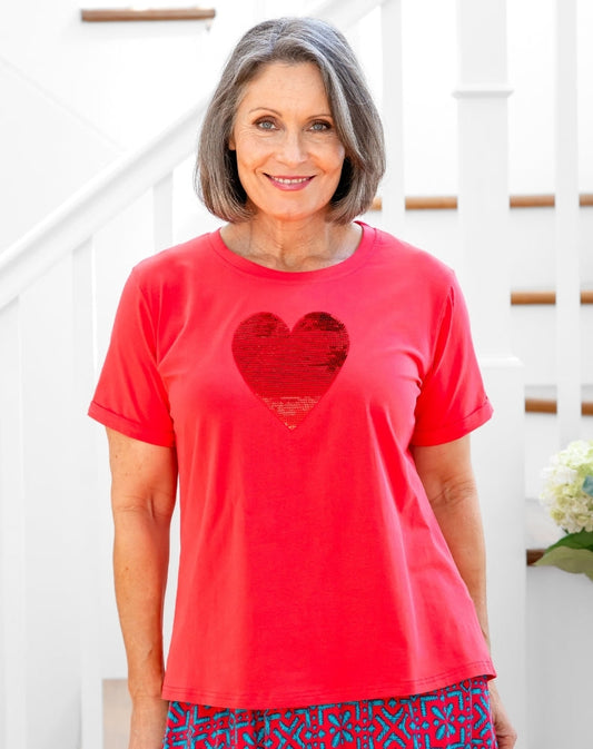 Heart Sequin Tee - Melon