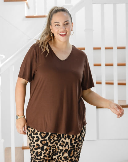 Elena V-Neck Tee - Chocolate
