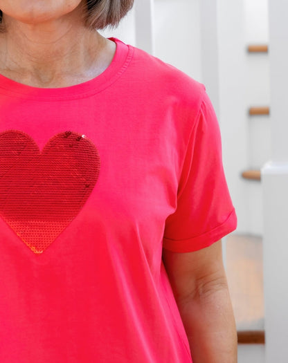 Heart Sequin Tee - Melon
