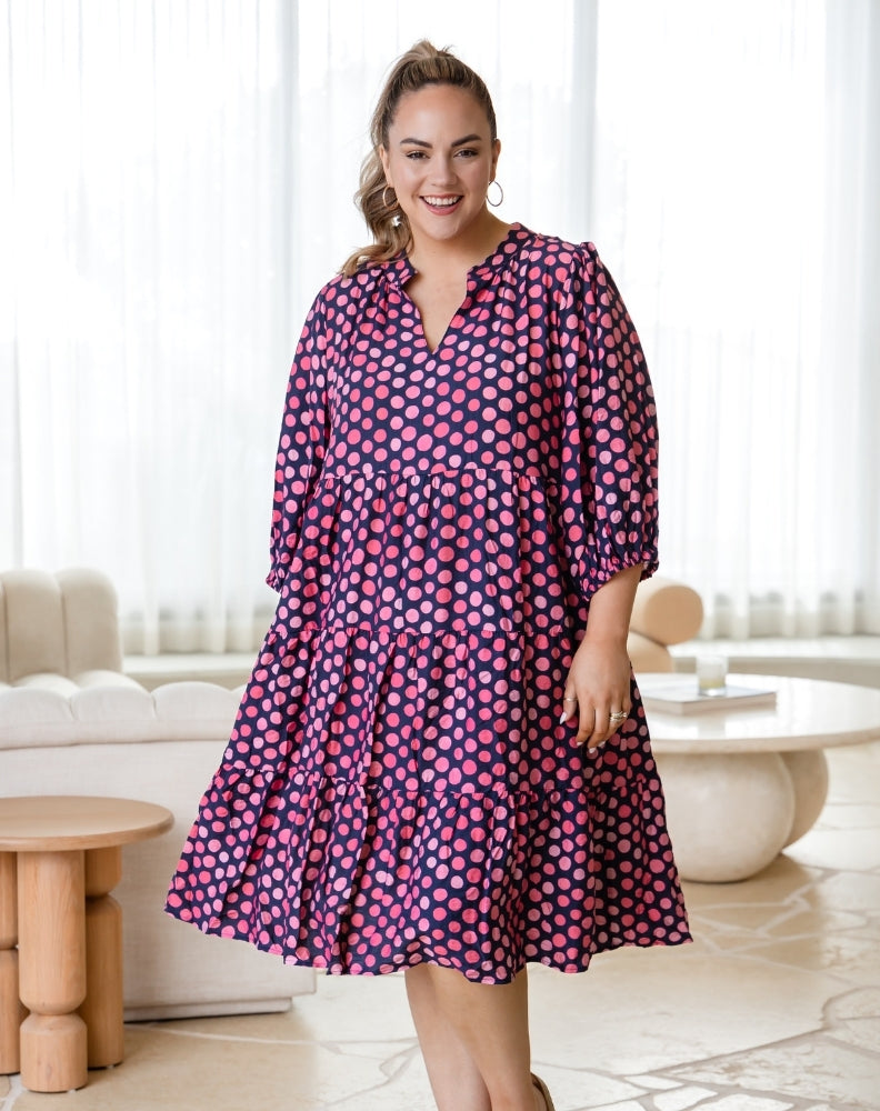 Violet Dress - Navy Spot