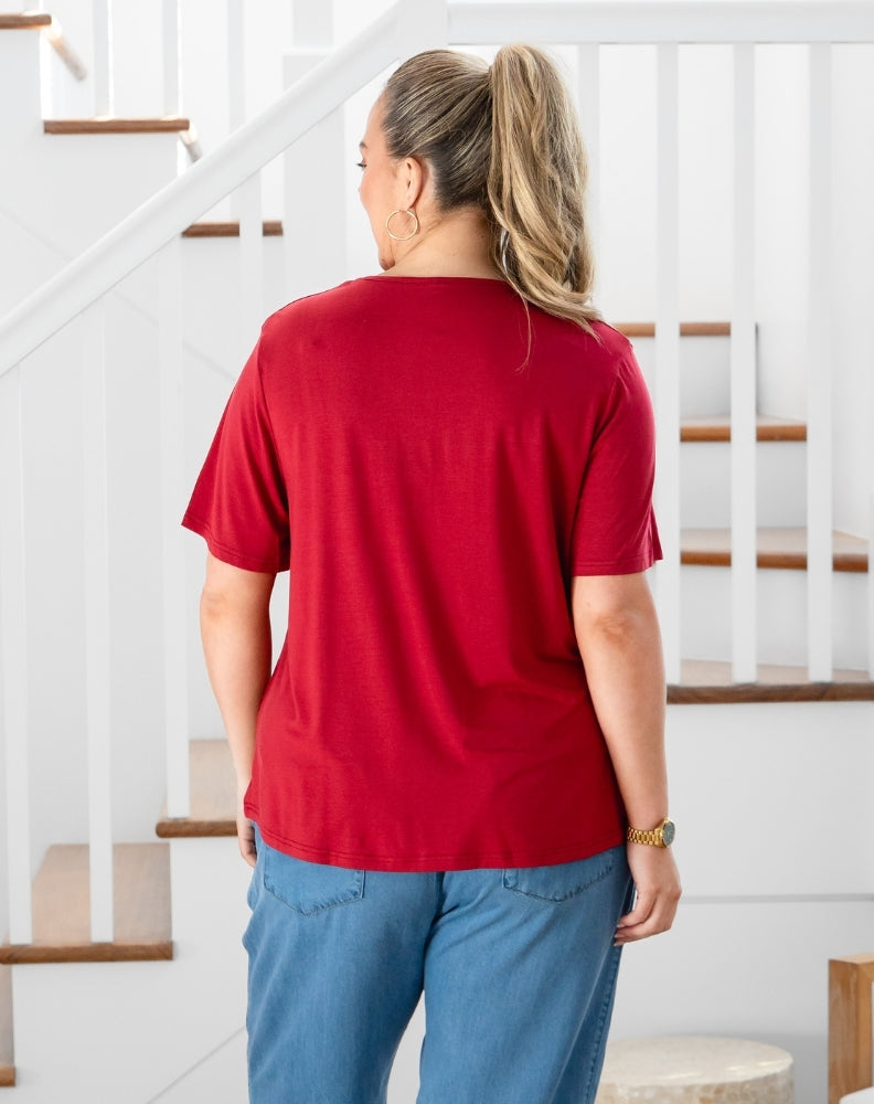 Elena V-Neck Tee - Wine