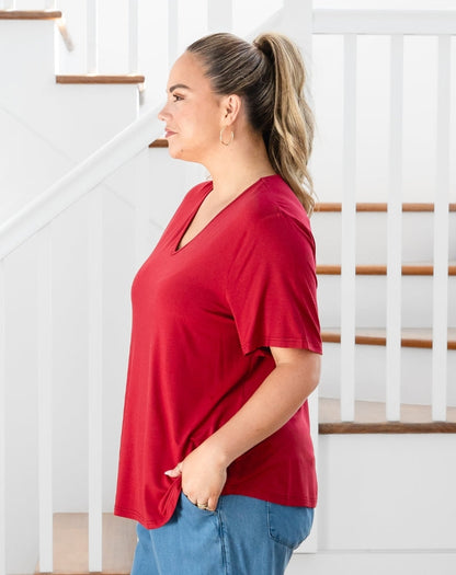 Elena V-Neck Tee - Wine