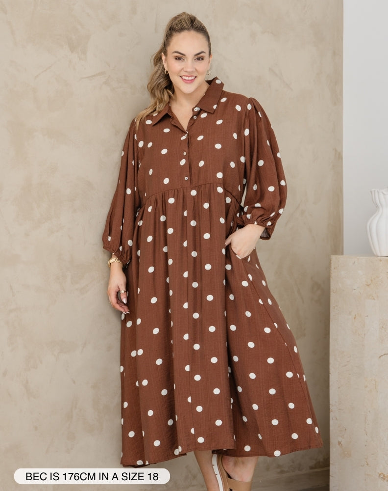 Elly Dress - Chocolate Spot