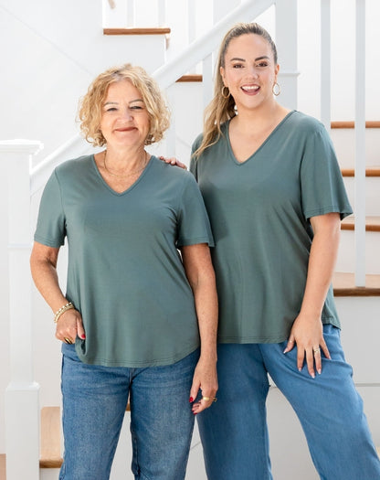 Elena V-Neck Tee - Sagewood