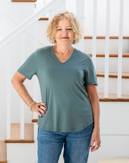 Elena V-Neck Tee - Sagewood