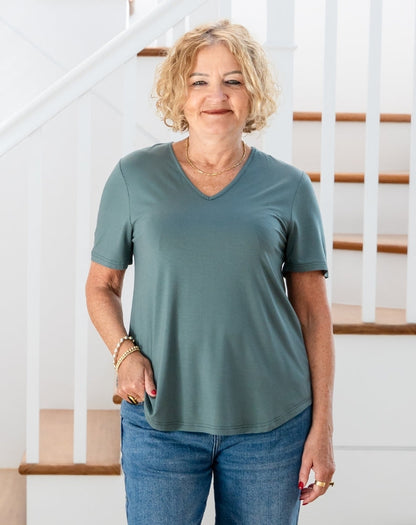Elena V-Neck Tee - Sagewood