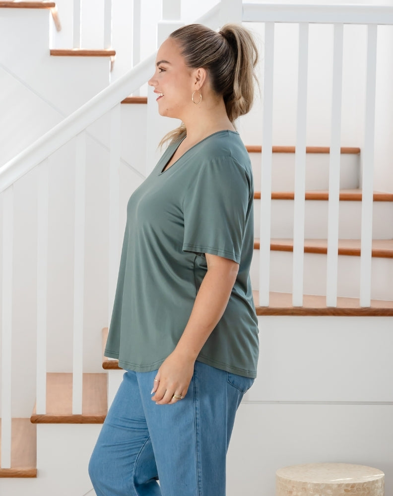 Elena V-Neck Tee - Sagewood