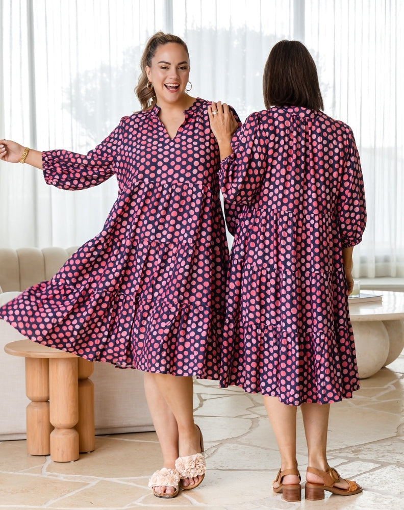 Violet Dress - Navy Spot