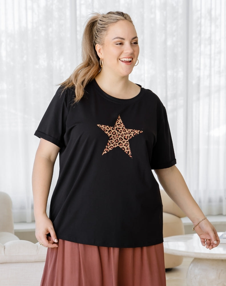 Leopard Star Cuff Tee