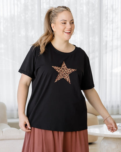 Leopard Star Cuff Tee