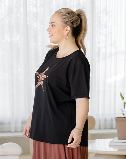 Leopard Star Cuff Tee