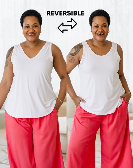 Elena Two-Way Neckline Tank – White