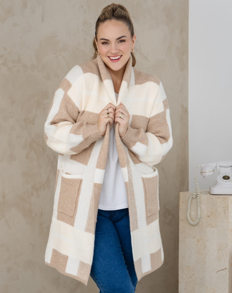 Checked Cardi - Beige